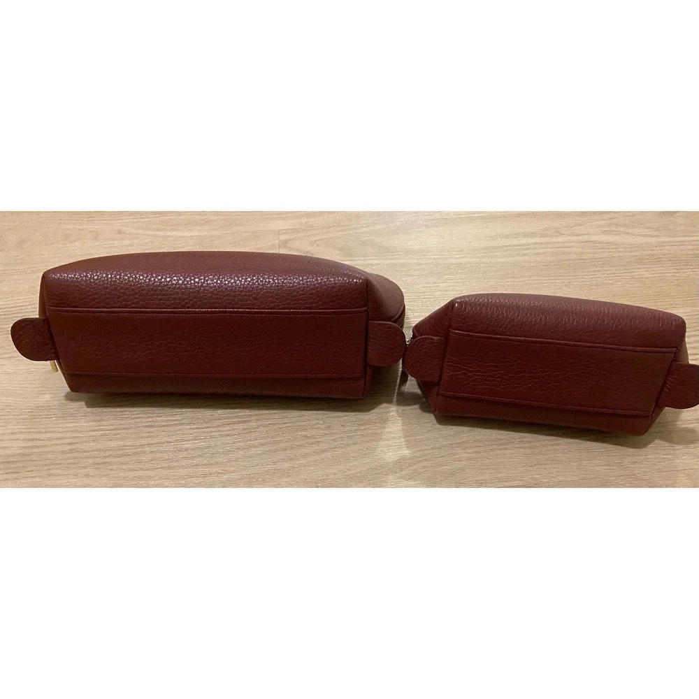 Cuyana Travel Case Set Burgundy Leather Toiletry Makeup Pouch Travel Monogram